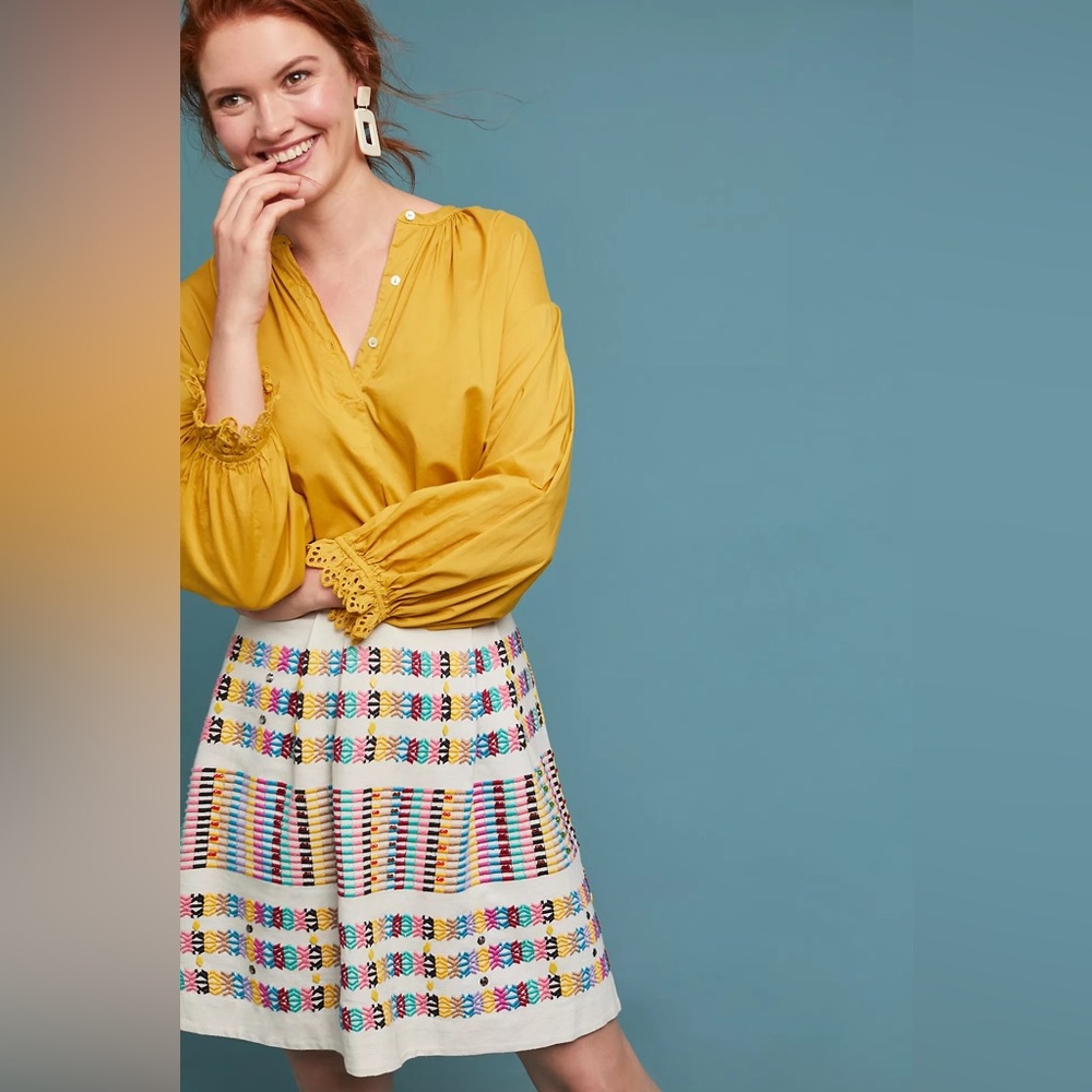 LRare Anthropologie Rainbow Beaded Skirt size 12
